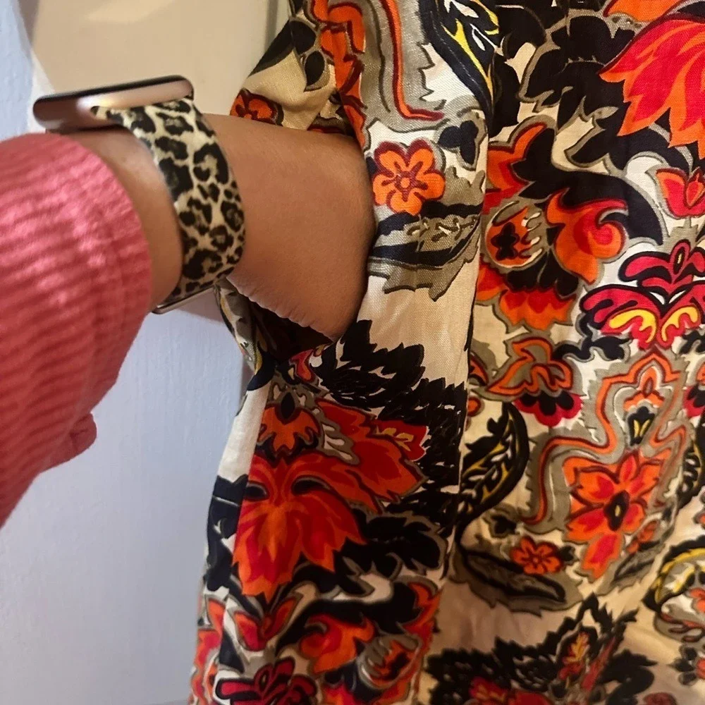 J‎ Crew Dress 100% Linen Floral Shift Dress with Pockets. Size 4.